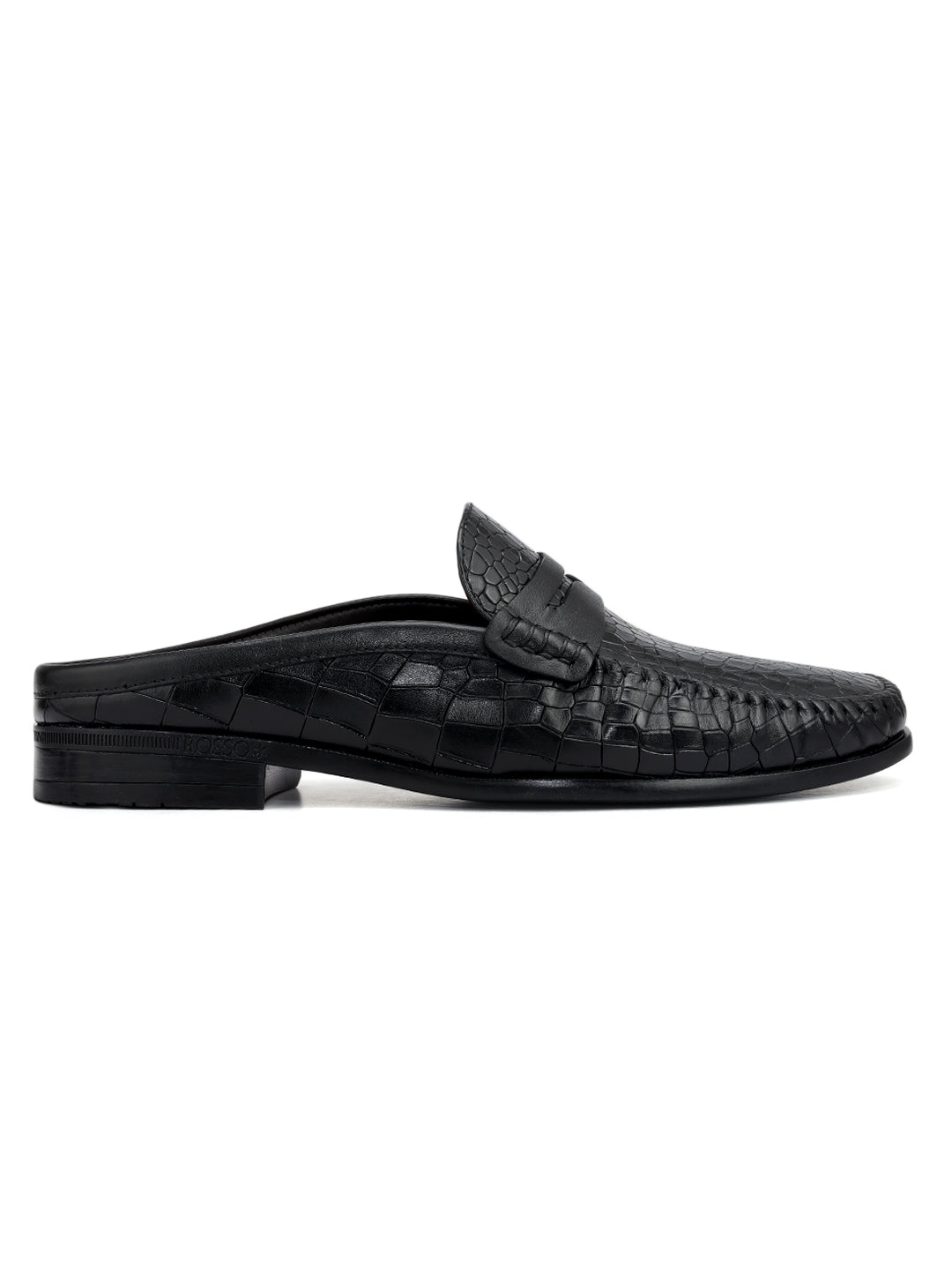 Black Croco Textured Mules