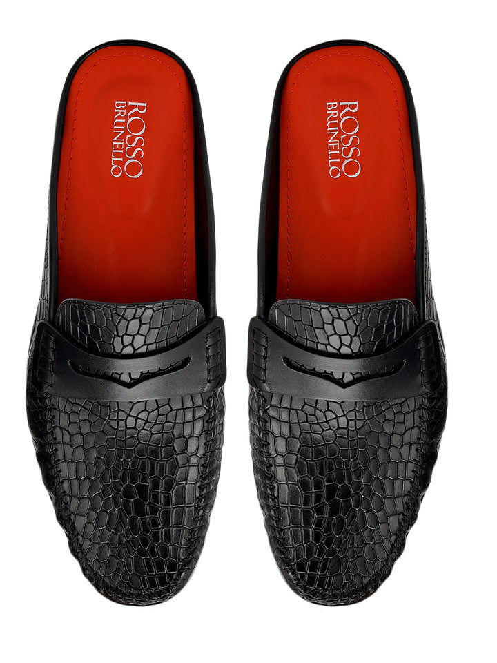 Black Croco Textured Mules