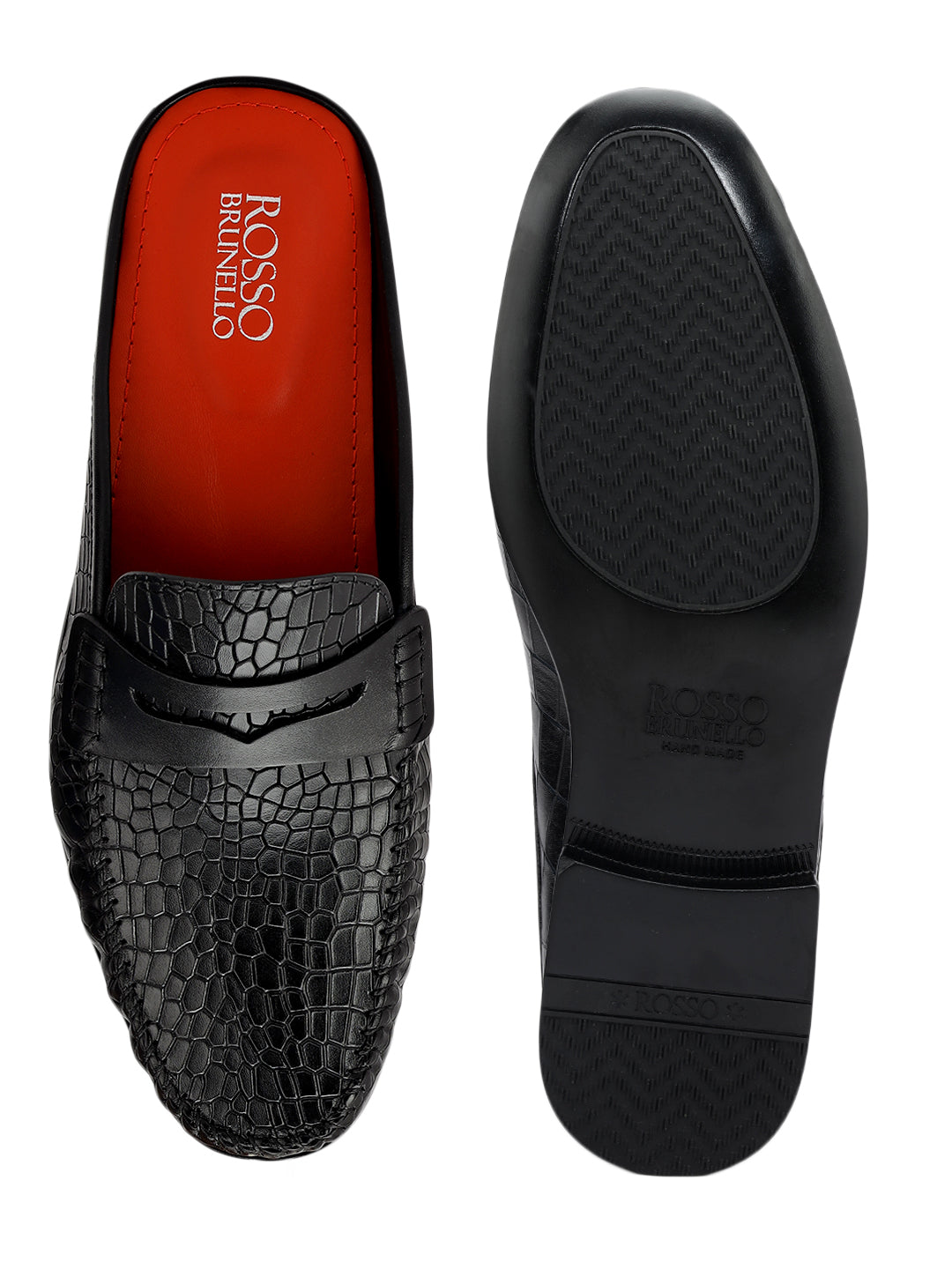Black Croco Textured Mules