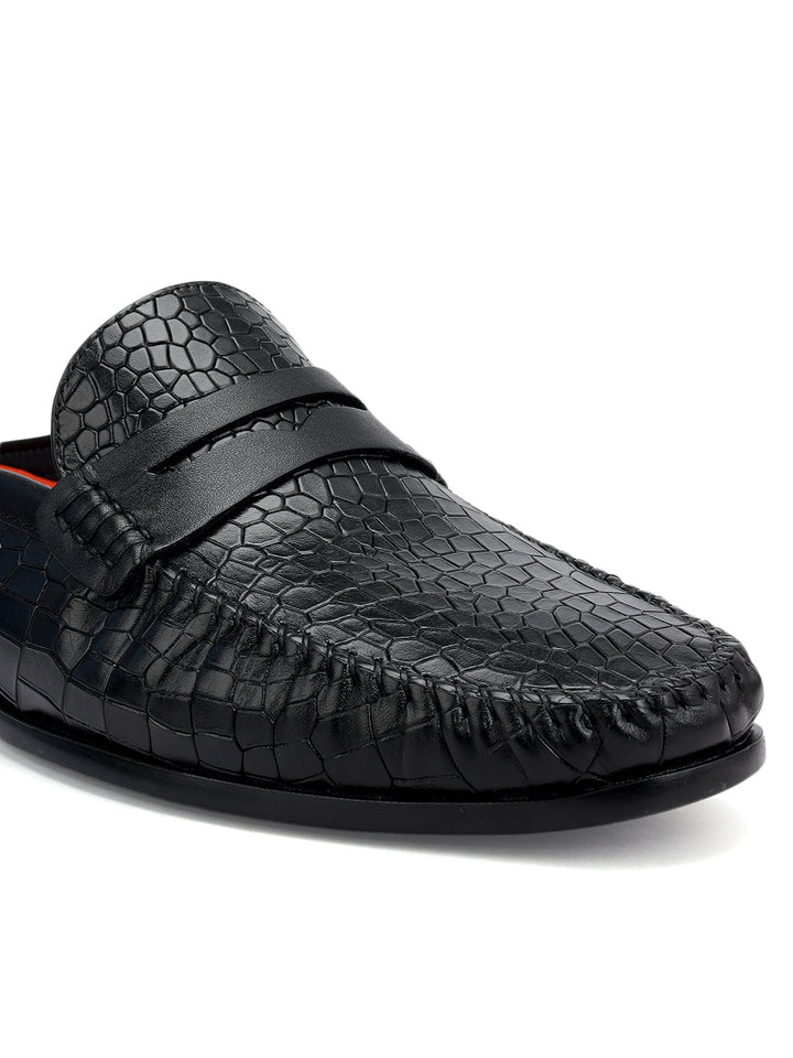 Black Croco Textured Mules
