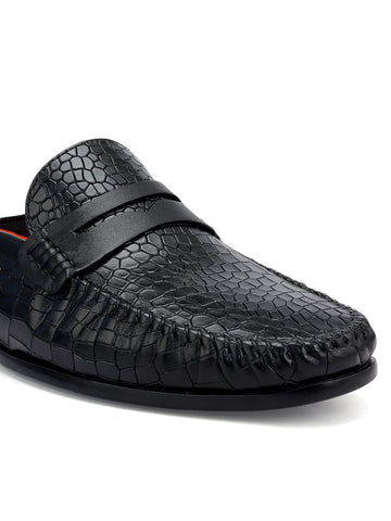 Black Croco Textured Mules