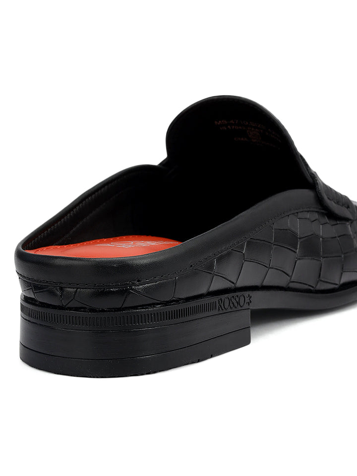 Black Croco Textured Mules