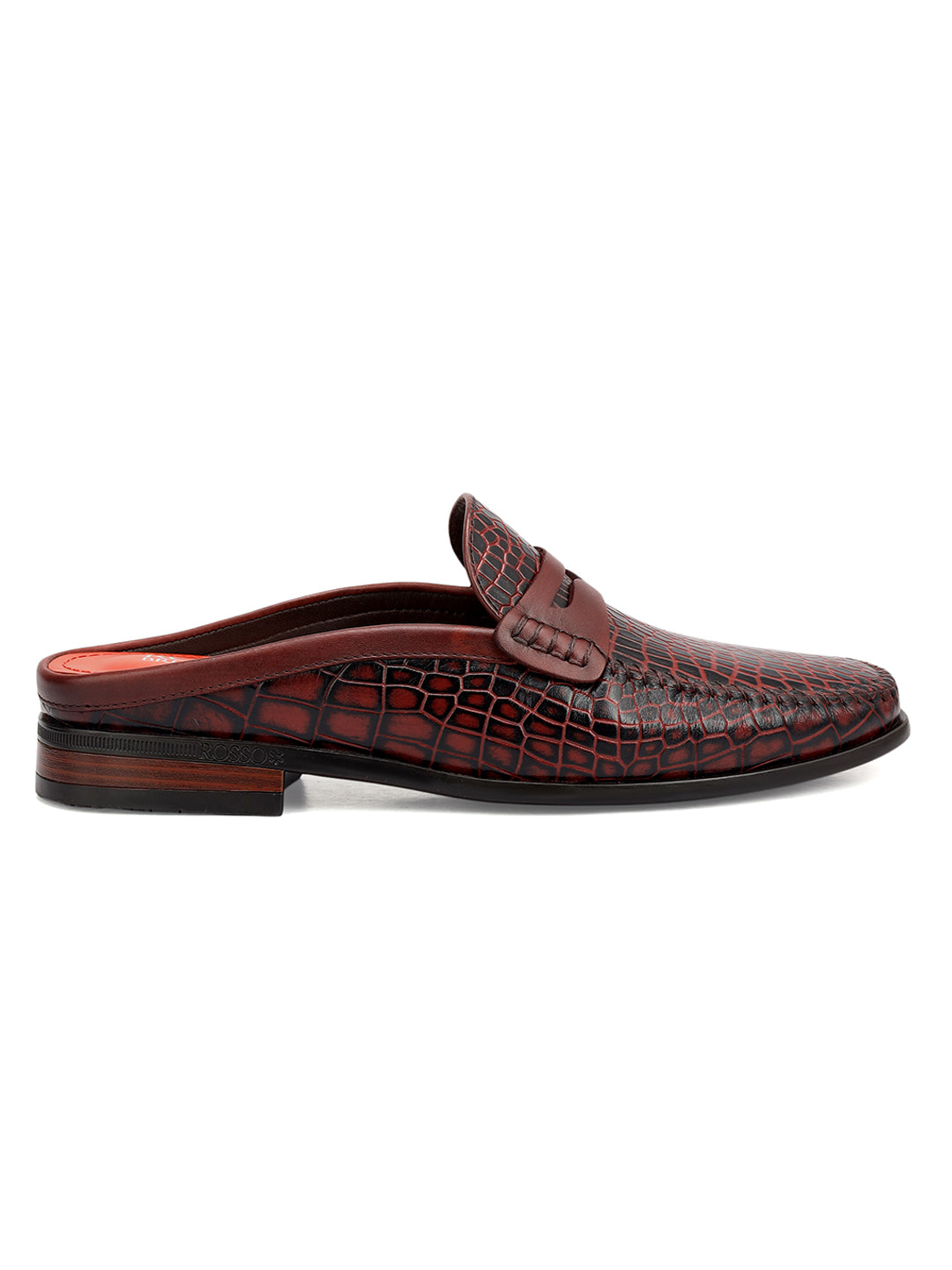 Burgundy Croco Textured Mules
