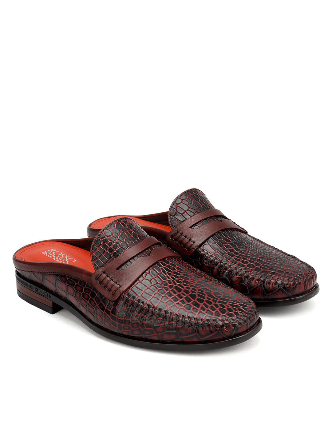 Burgundy Croco Textured Mules
