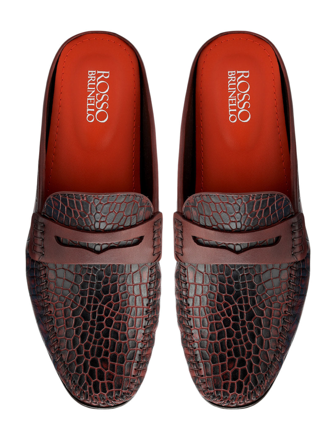 Burgundy Croco Textured Mules