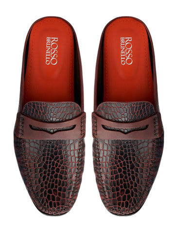 Burgundy Croco Textured Mules