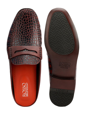 Burgundy Croco Textured Mules