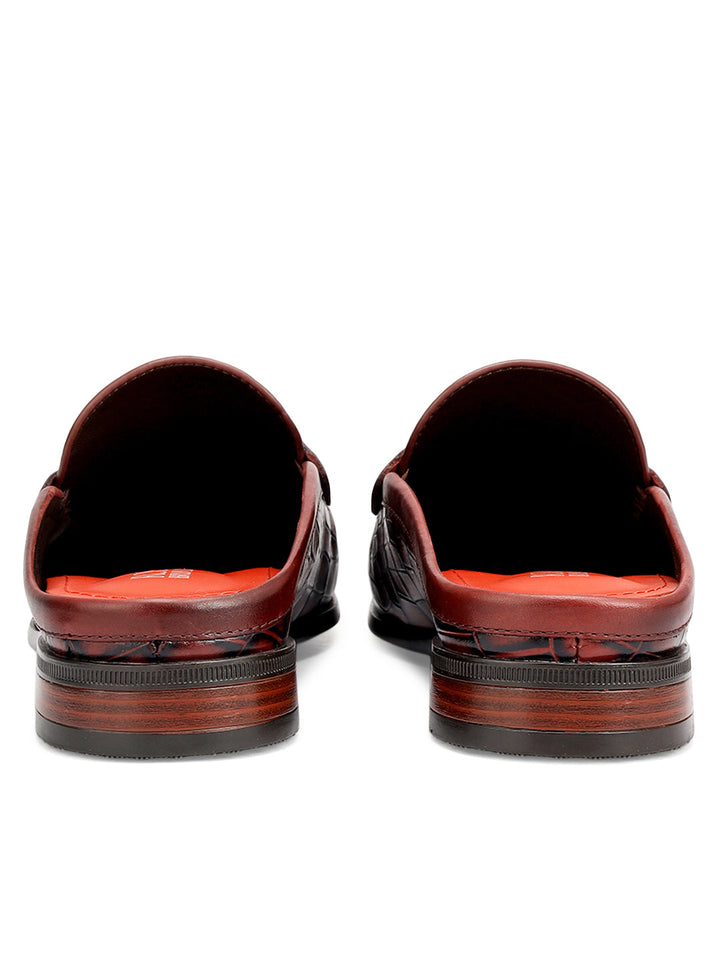 Burgundy Croco Textured Mules