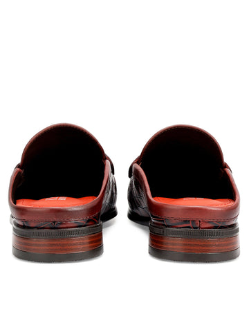 Burgundy Croco Textured Mules
