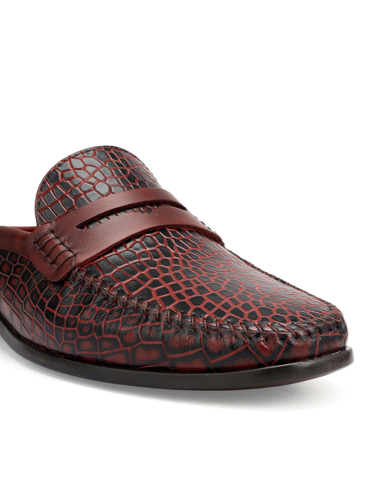 Burgundy Croco Textured Mules