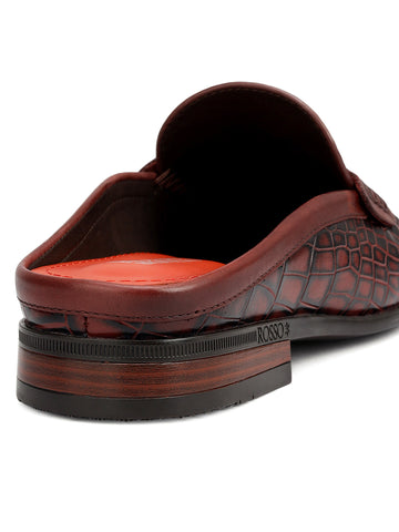Burgundy Croco Textured Mules