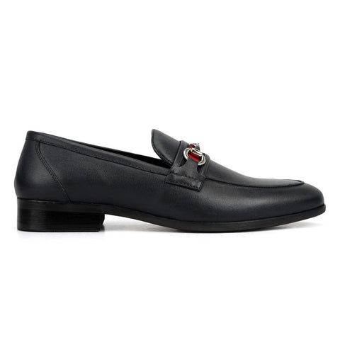 Black Leather Loafers With Buckle