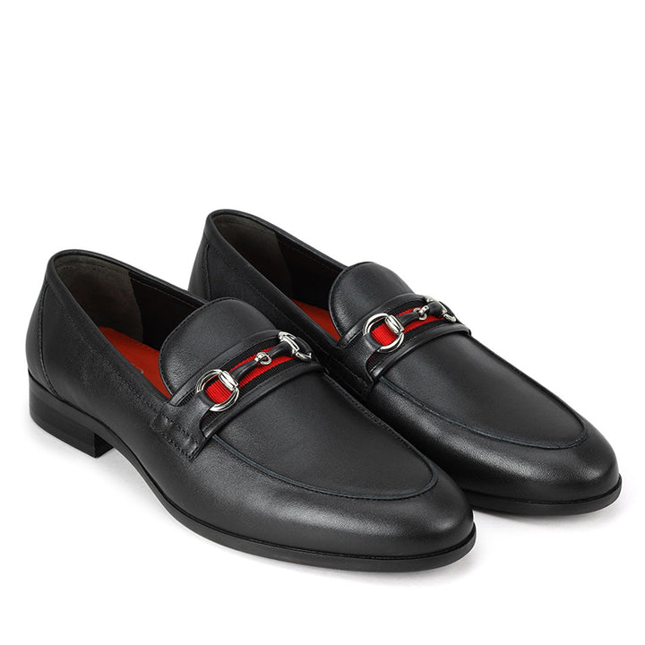 Black Leather Loafers With Buckle