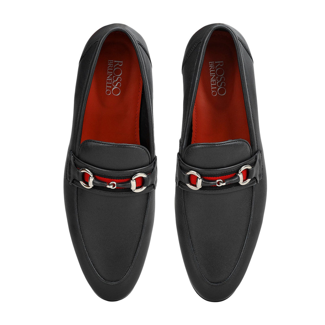 Black Leather Loafers With Buckle