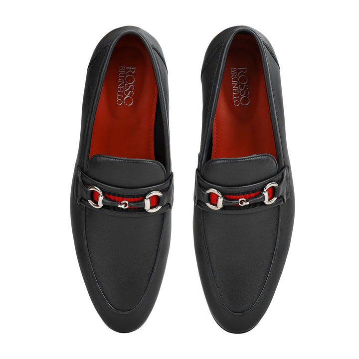 Black Leather Loafers With Buckle
