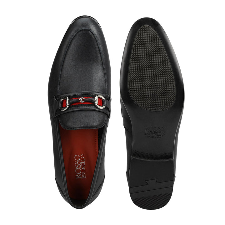 Black Leather Loafers With Buckle