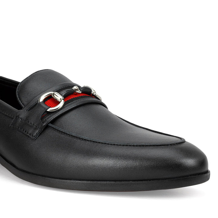 Black Leather Loafers With Buckle