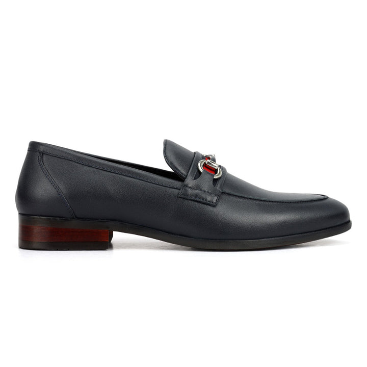 Blue Leather Loafers With Buckle