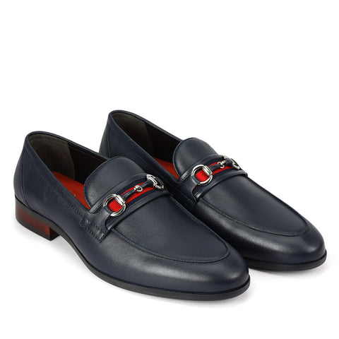 Blue Leather Loafers With Buckle