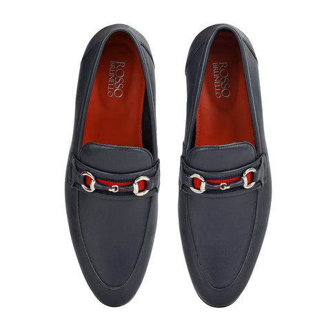 Blue Leather Loafers With Buckle