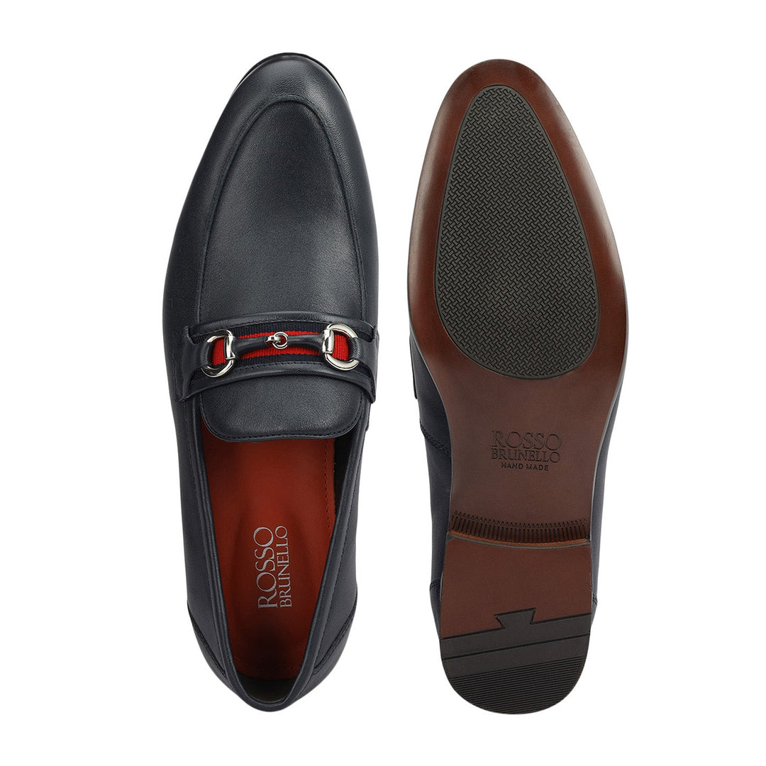 Blue Leather Loafers With Buckle