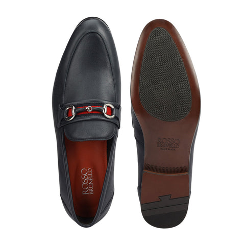 Blue Leather Loafers With Buckle