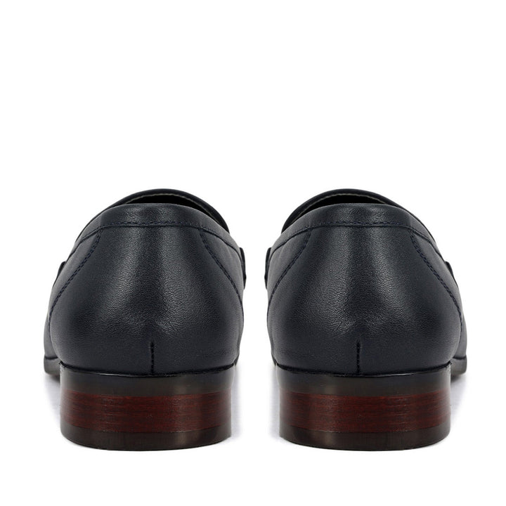 Blue Leather Loafers With Buckle