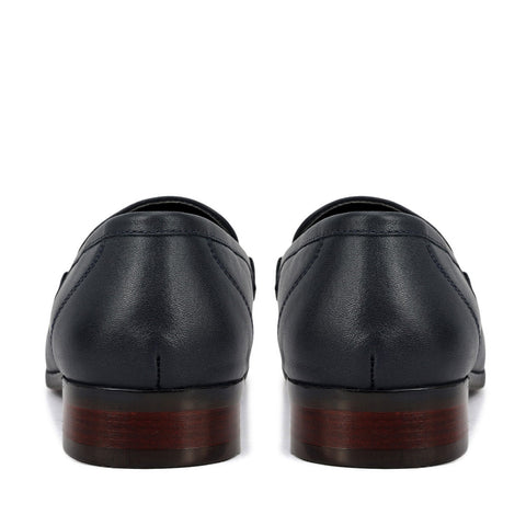 Blue Leather Loafers With Buckle