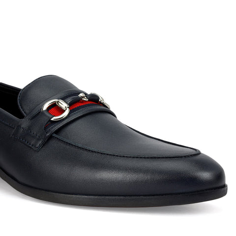 Blue Leather Loafers With Buckle