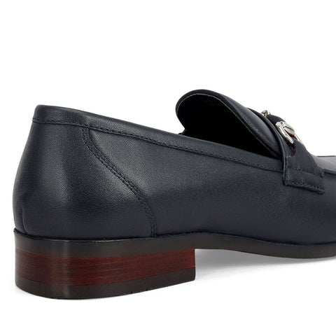 Blue Leather Loafers With Buckle