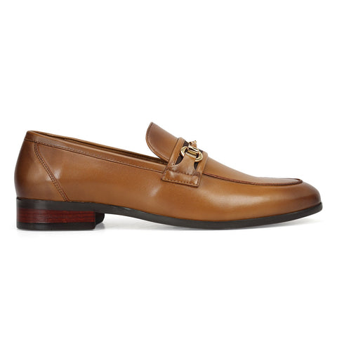 Tan Leather Loafers With Buckle