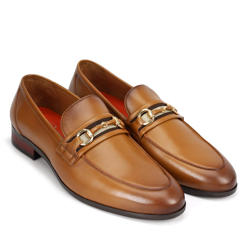 Tan Leather Loafers With Buckle