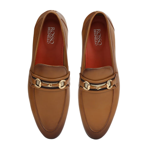 Tan Leather Loafers With Buckle