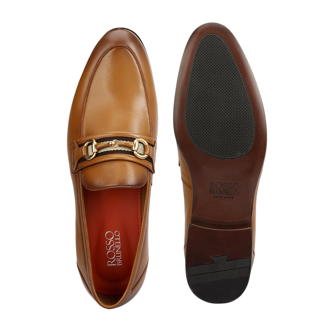 Tan Leather Loafers With Buckle