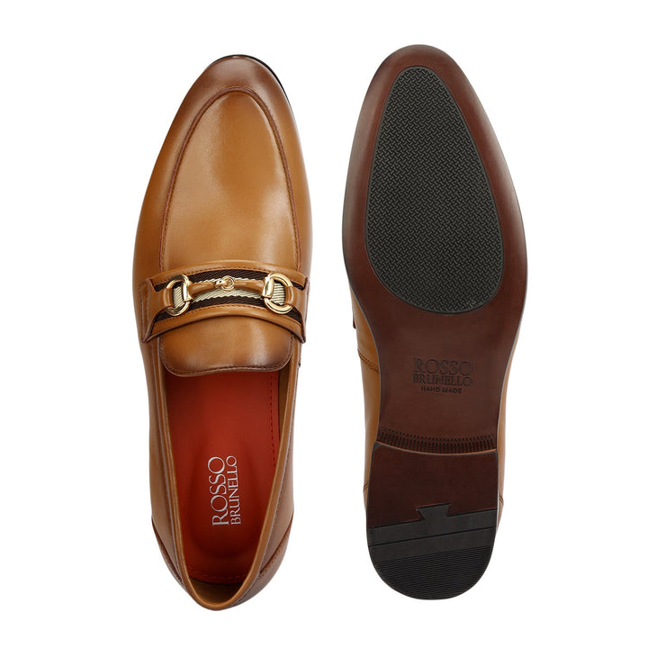 Tan Leather Loafers With Buckle