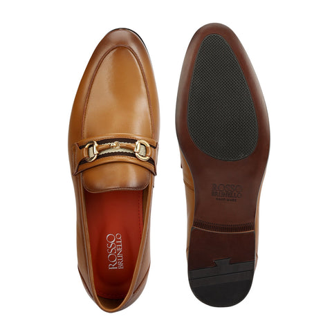 Tan Leather Loafers With Buckle