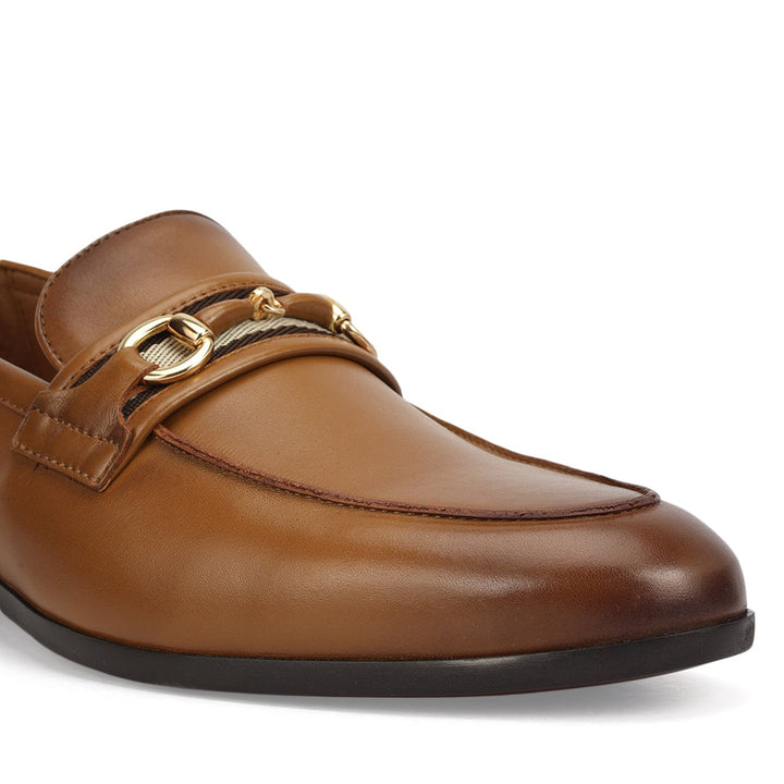 Tan Leather Loafers With Buckle