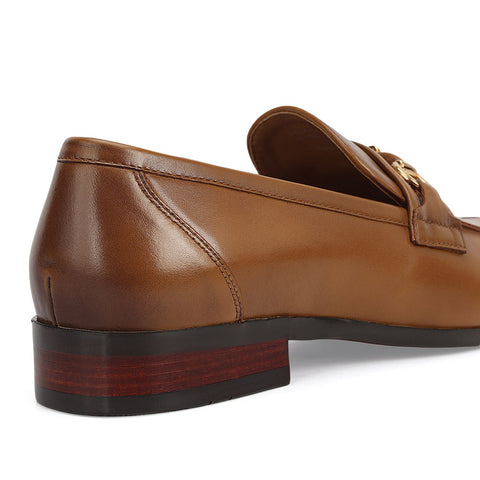 Tan Leather Loafers With Buckle