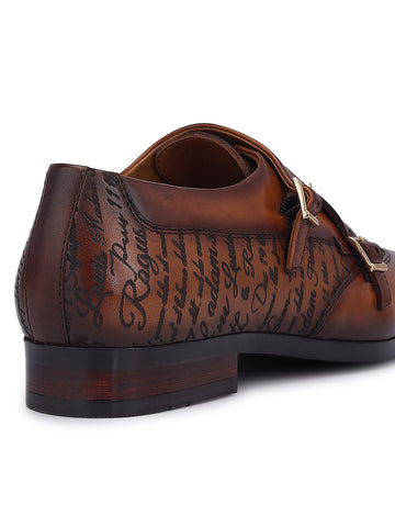 Tan Signato Leather Monk Straps