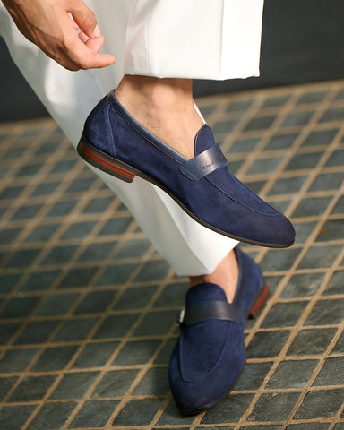 Blue Suede Leather Loafers