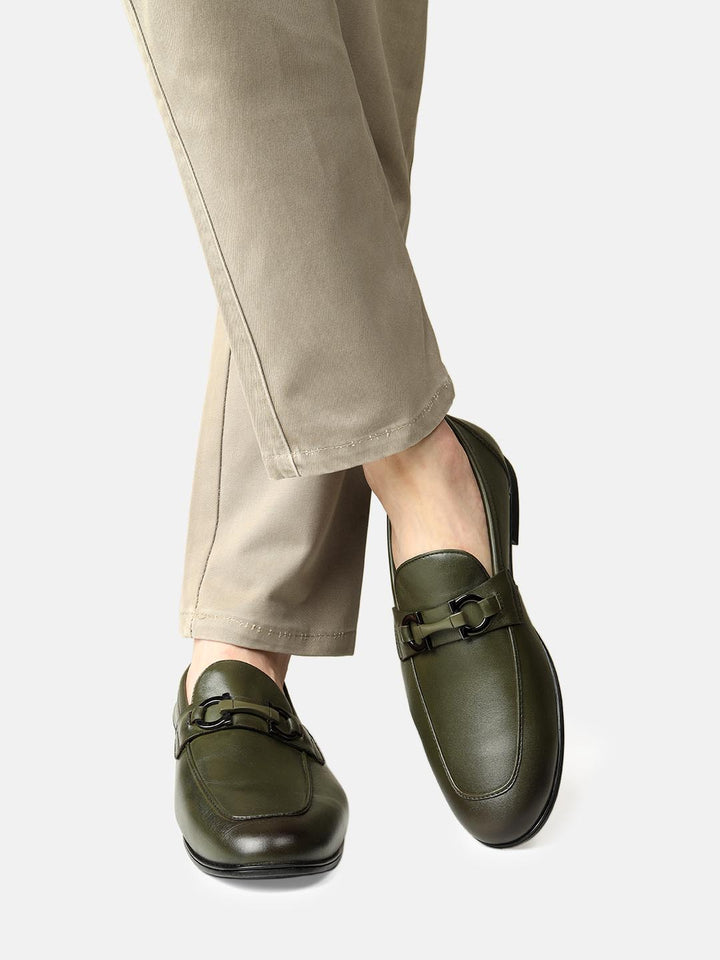 Green Loafers With Buckle