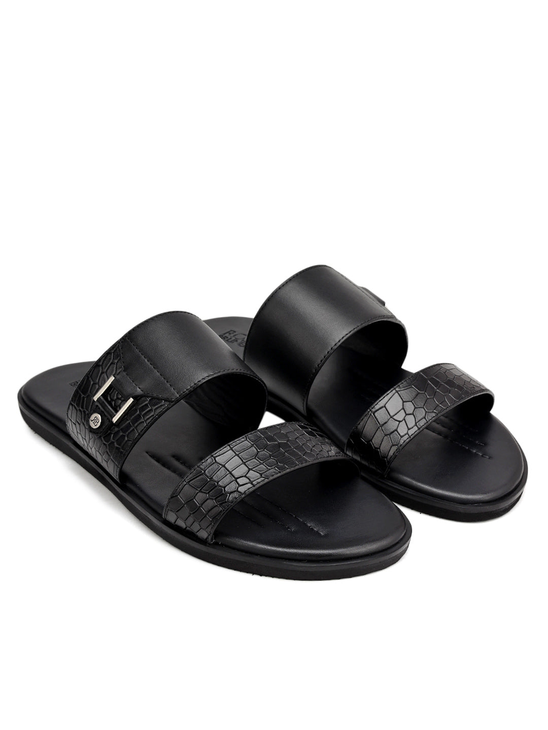 Black Leather Sliders