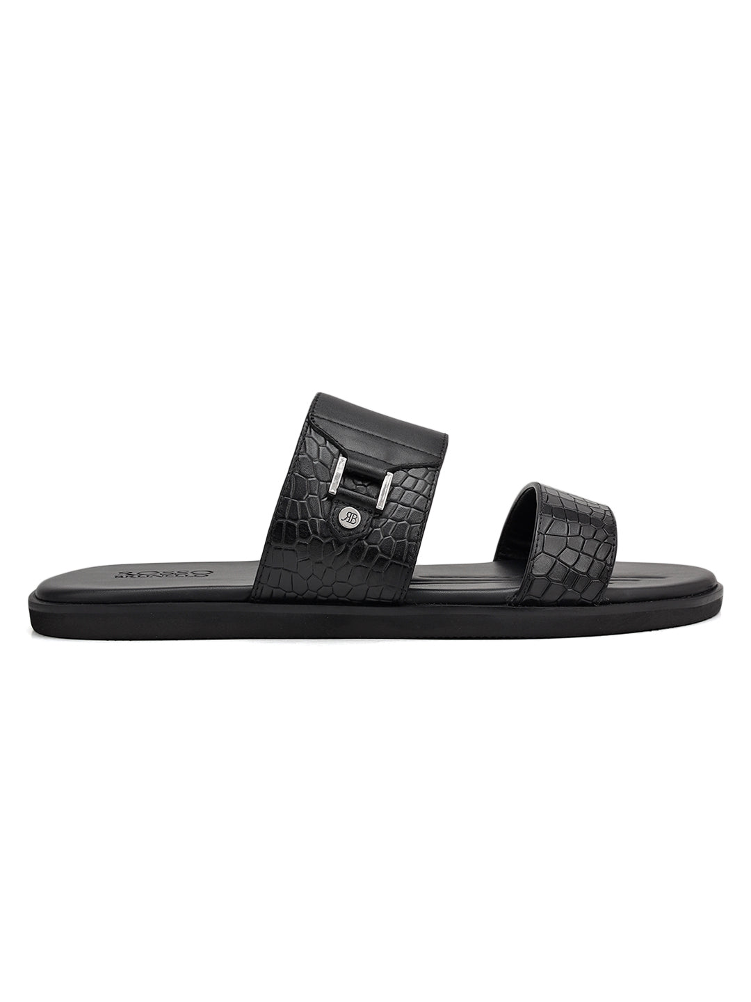 Black Leather Sliders