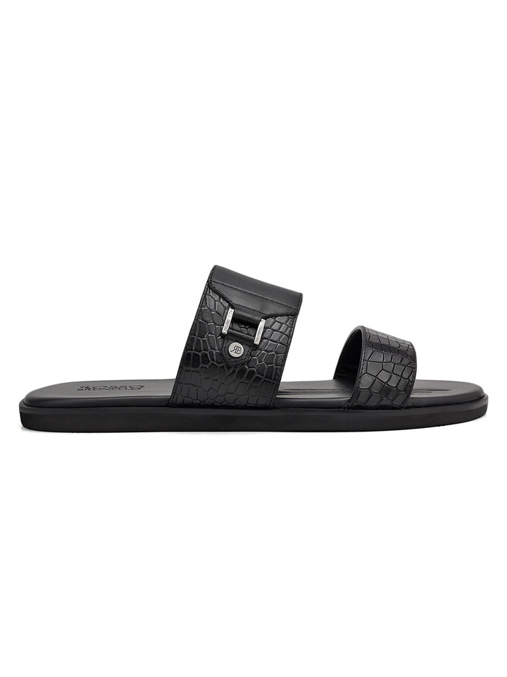 Black Leather Sliders