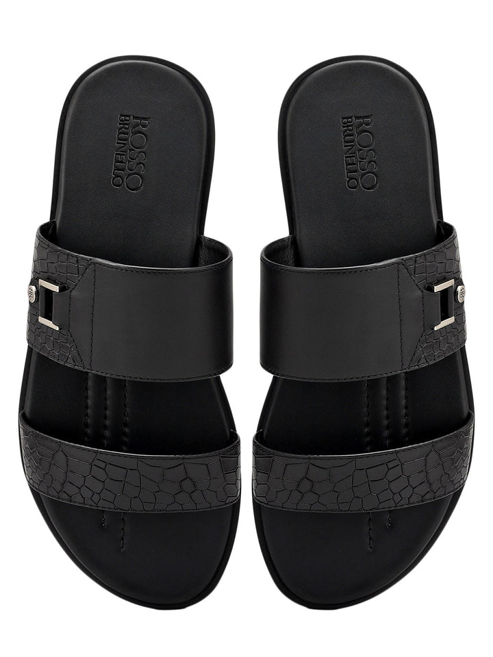 Black Leather Sliders