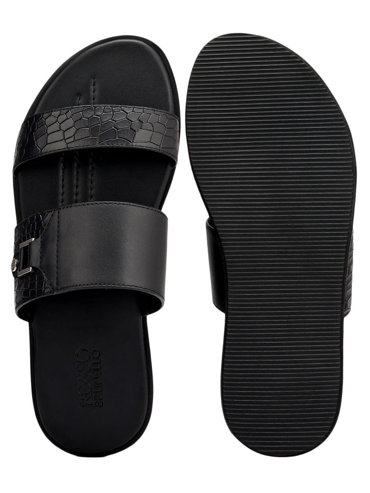 Black Leather Sliders