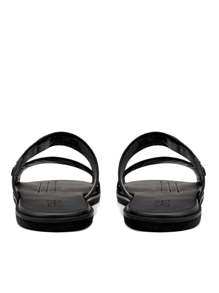 Black Leather Sliders