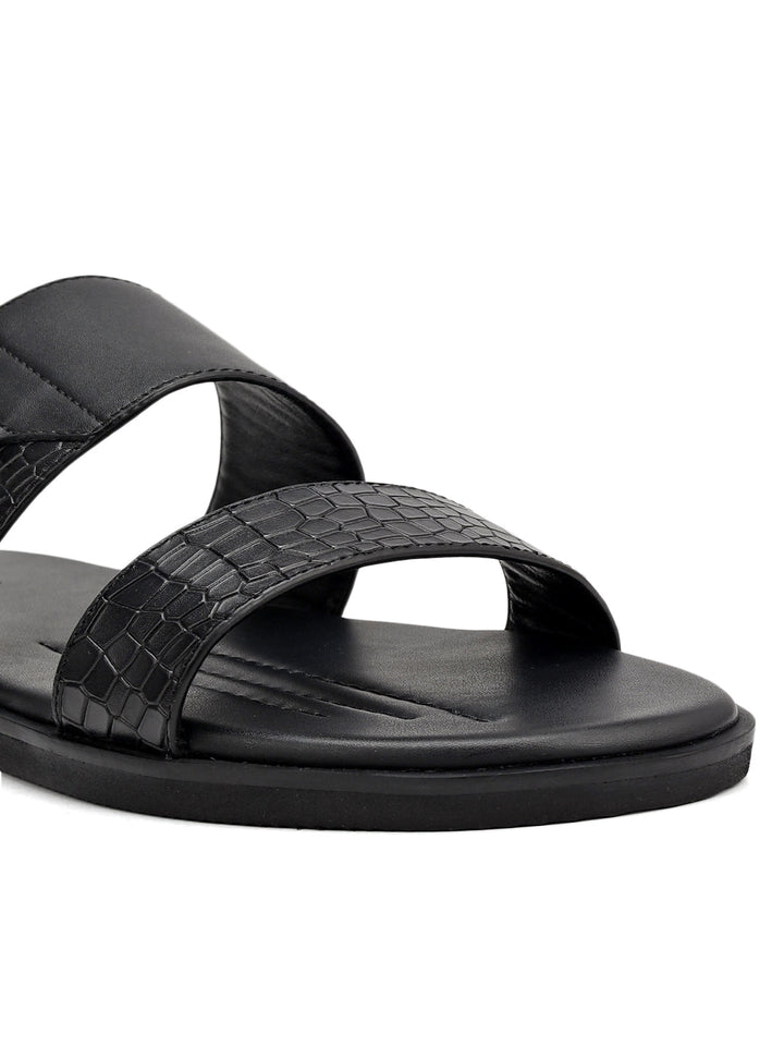 Black Leather Sliders