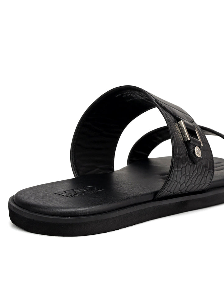 Black Leather Sliders