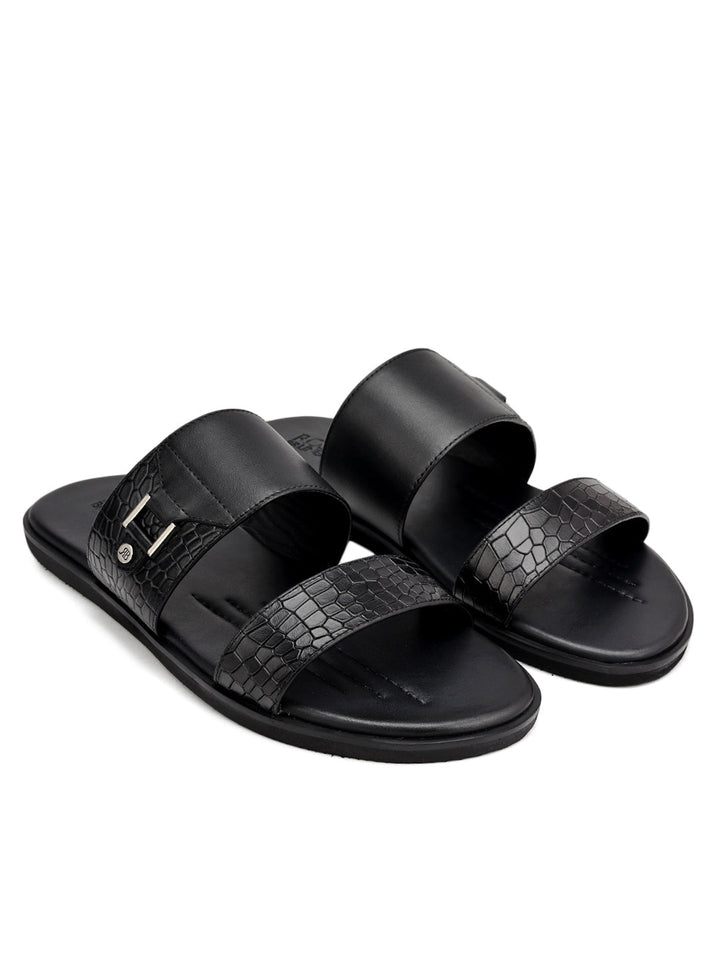 Black Leather Sliders